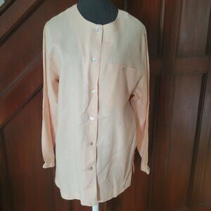 Rafaella Womens Long Sleeve Button-Up Linen Shirt Peach Size L